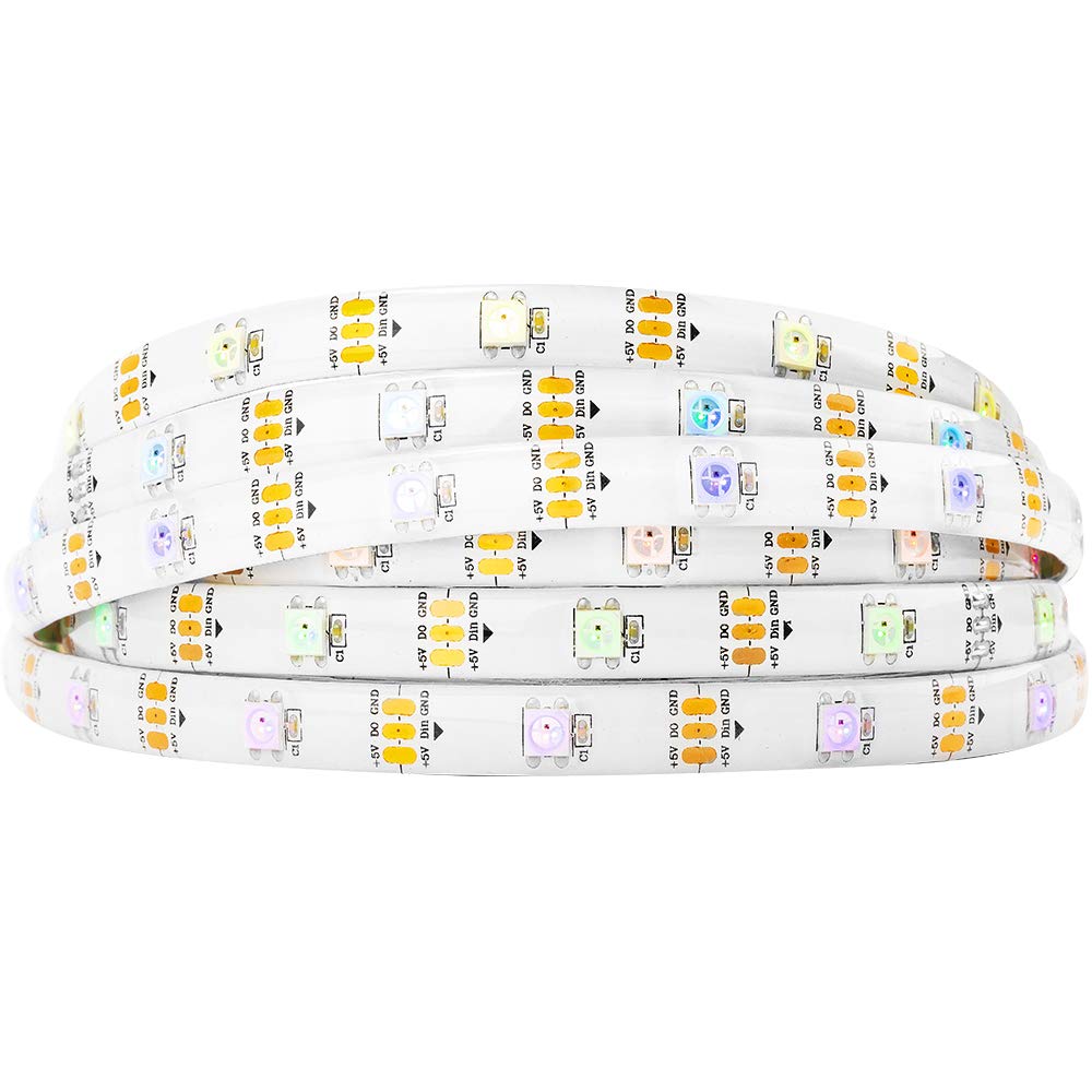 BTF-LIGHTING WS2812B 16.4ft 5m 30LEDs/Pixels/m Individually Addressable 5050SMD LED Strip White PCB Full Color Flexible LED Pixel Strip Dream Color IP65 Waterproof DC5V for Indoor Lighting
