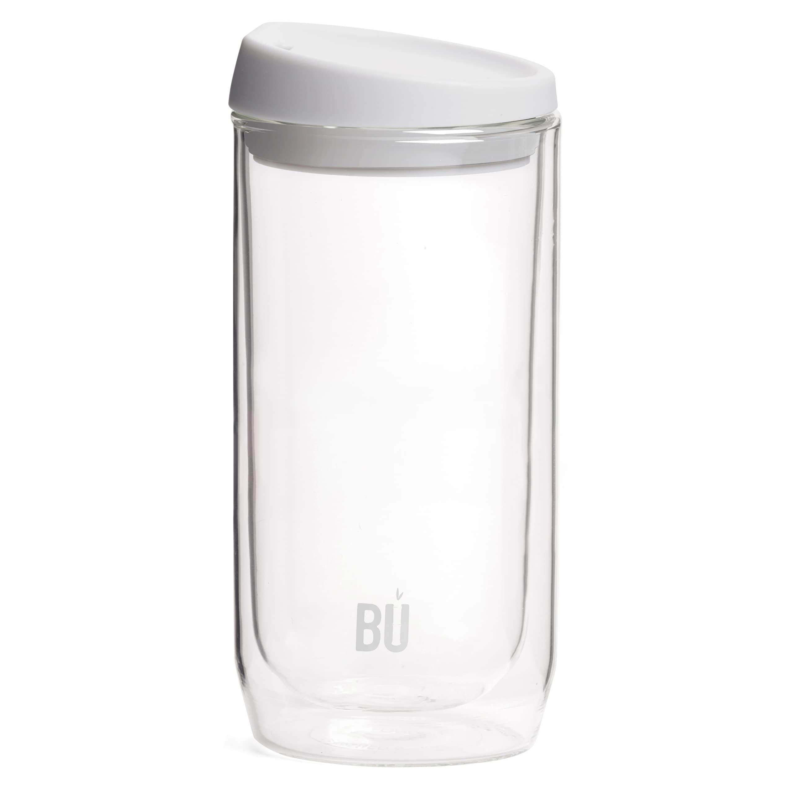 BU Products Reusable Double Walled Glass Coffee Cup | Travel Mug | Splash Proof Antibacterial Lid | BPA Free | Cappuccino Latte Flat White Glass Mugs | Vacuum Insulated | 16oz/454ml Snow White