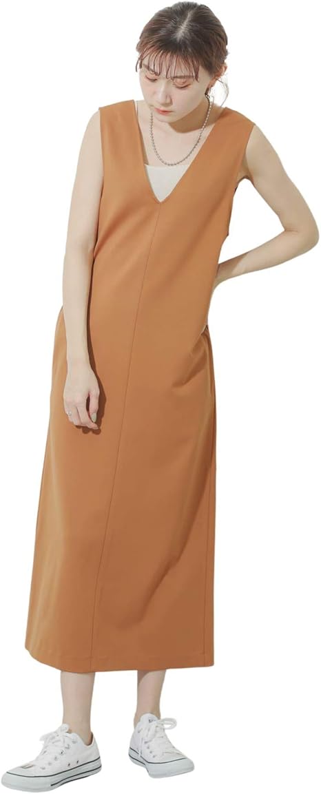 Amazon Co Jp センスオブプレイス ワンピース ドレス Vネックカットジャンパースカート レディース 15 26l123 Camel One 服 ファッション小物