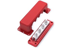 AMOMD 600A Heavy-Duty Bus Bar Nickel Plated Copper Distribution Terminal Block with Cover 4 M10 (3/8 in) Studs & 8 Screws Bus