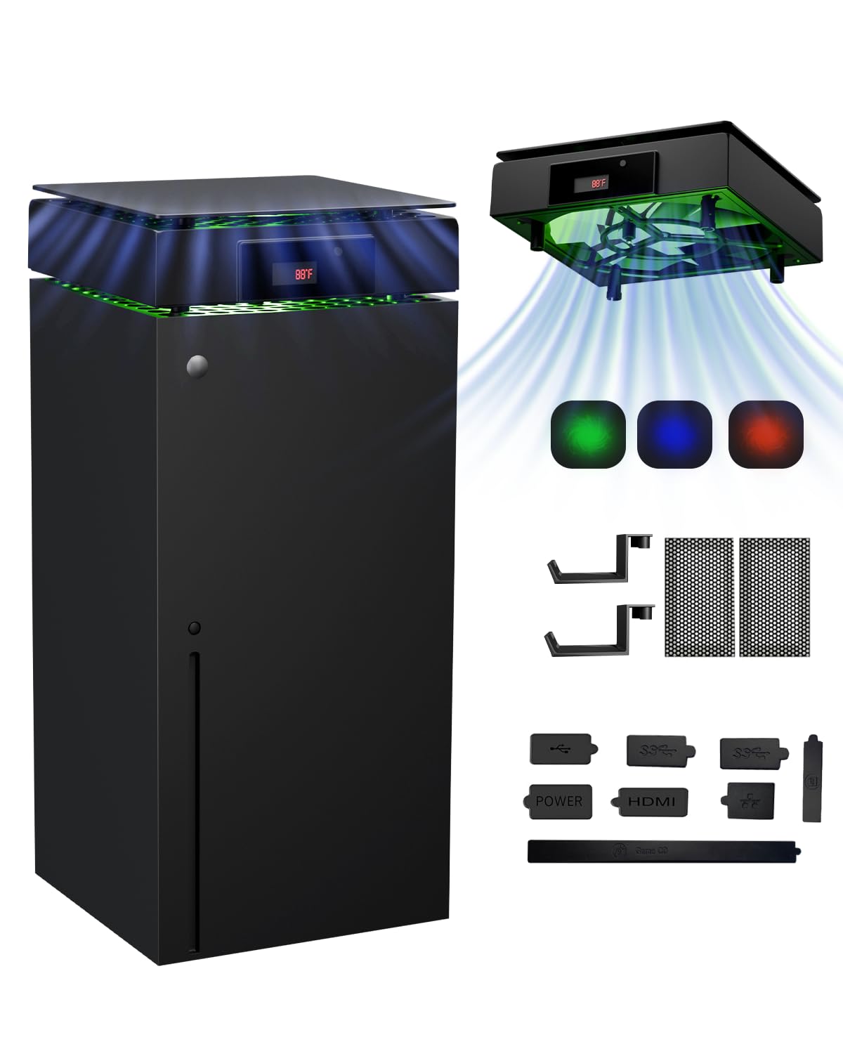 DEPGI Cooling Fan for Xbox Series x, Featuring Automatic Fan Speed Adjustment Based on Temperature, LED Display Screen, Low Noise, Easy Installation, 3 speeds, with RGB LED