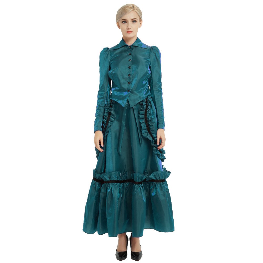 GRACEART Women's Edwardian Victorian Vixen Deluxe Costume Top and Skirt Ball Gown Suits (Blue, 20)