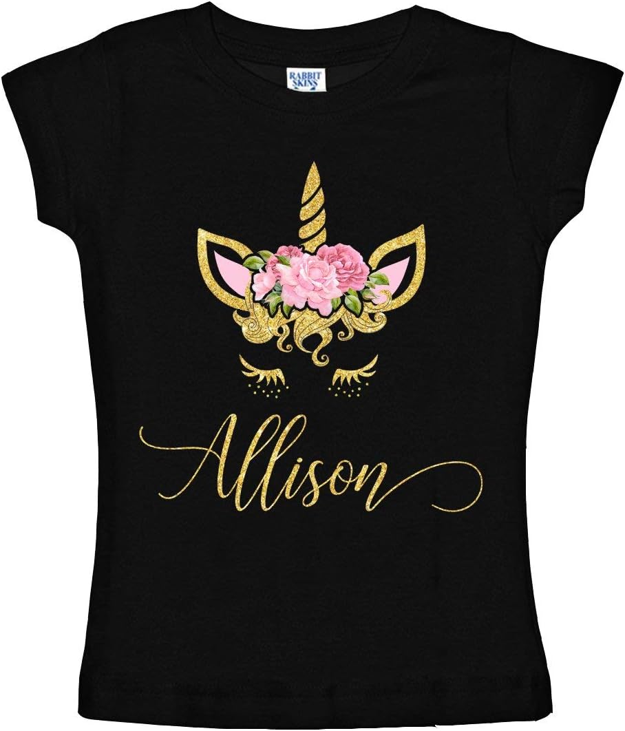 NanyCrafts' Personalized Unicorn Gold Glitter Girl's Shirt
