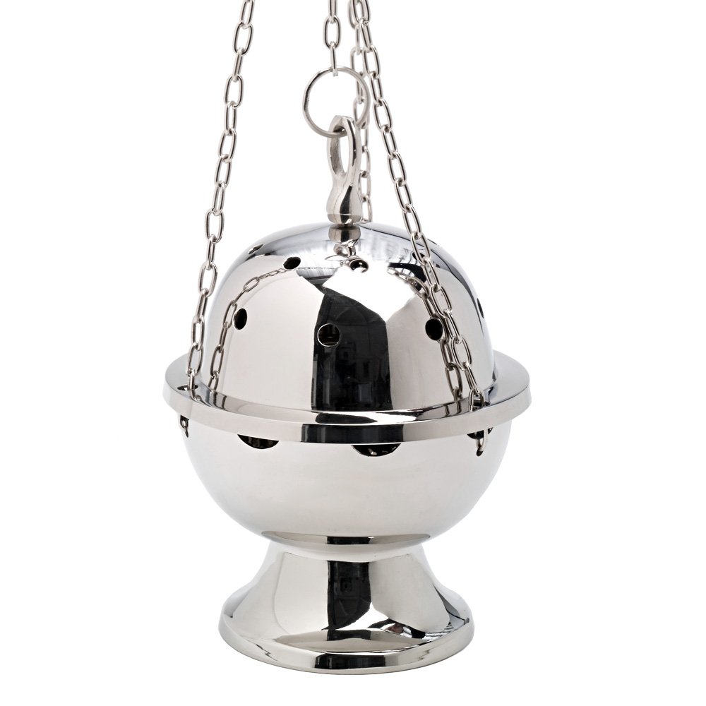 NKlaus Incense burner with chain 90cm brass incense burner deco silver 1313