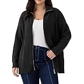 CARCOS Women's Plus Size Cardigan Zip Up Lightweight Long Sleeve Knit Sweaters Oversized Collared Casual Jacket XL-5XL