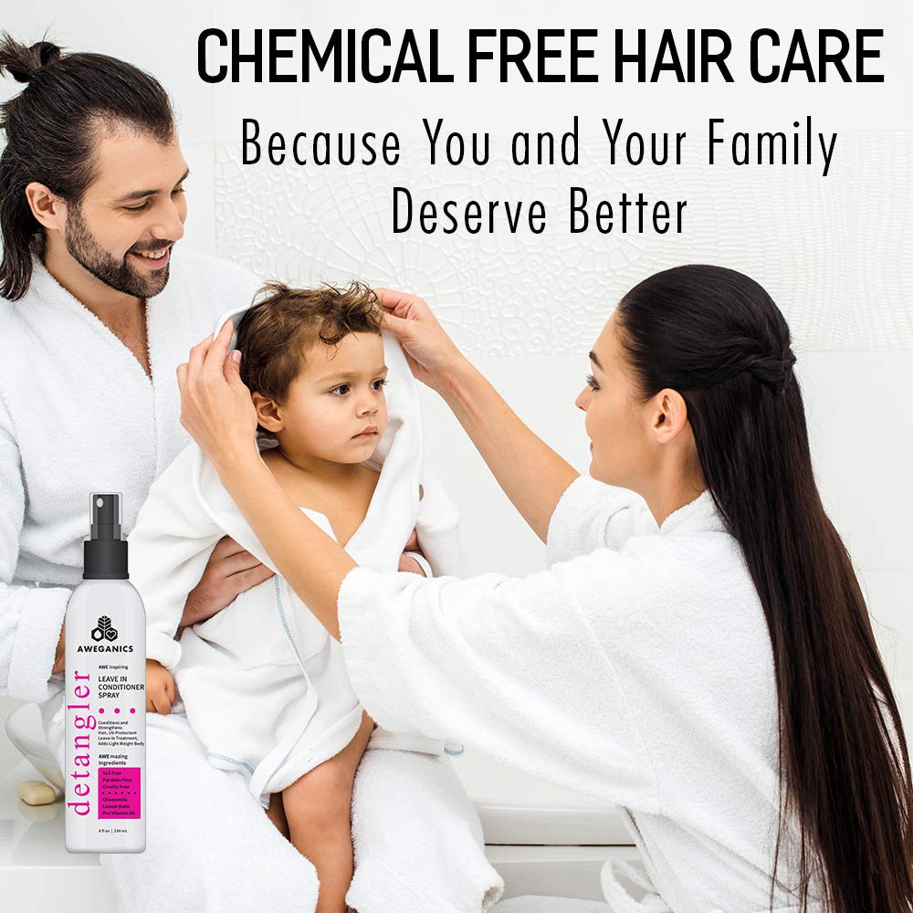 Aweganics Leave-in Conditioner Detangler Spray - AWE Inspiring Pro-Vitamin B5 Conditioning Hair Detangling Spray for Women, Men, Kids -SLS-Free, Paraben-Free, Cruelty-Free, COLOR SAFE, UV Protectant : Beauty