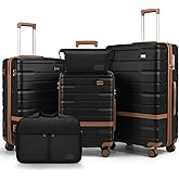 NEISIA Luggage Sets 3 Piece with TSA Lock Hardside PC+ABS Carry On Suitcase with Spinner Wheels Lightweight Rolling Travel Luggage Sets with YKK Zippers (Black)