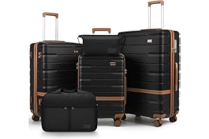 NEISIA Luggage Sets 3 Piece with TSA Lock Hardside PC+ABS Carry On Suitcase with Spinner Wheels Lightweight Rolling Travel Luggage Sets with YKK Zippers (Black)