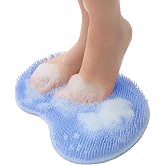 Shower Foot and Back Scrubber Mat,Wall Mounted Shower Foot Scrubber with Suction Cups,Exfoliating Silicone Massage Foot Cleaner for Shower(Blue)