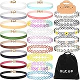 Outee 22 PCS Women's Choker Necklace Set Black Velvet Tattoo Henna Choker Necklaces Ribbon Collar Choker Set for Teen Girls