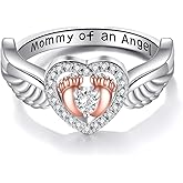 ONEFINITY Miscarriage Ring Sterling Silver Mommy of an Angel Ring Angel Wing Heart Footprint Memorial Jewelry Gifts for Mom Women