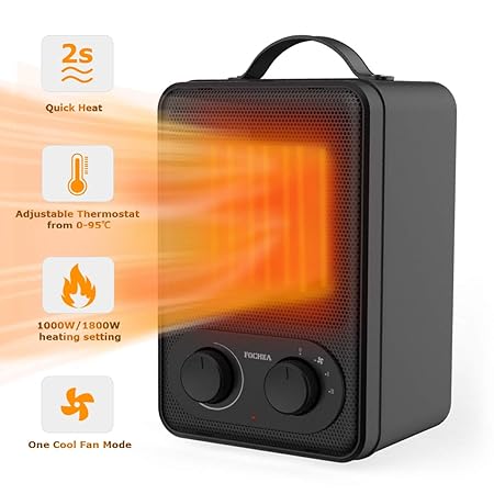 Stufa Elettricafochea 1800w1000w Termoventilatore Ceramica Basso Consumo Silenzioso 3 Livelli Di Temperatura Con Termostato Ambiente