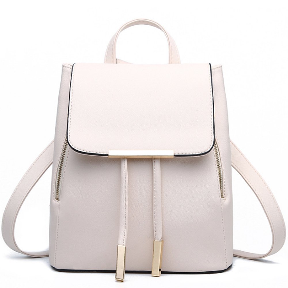 FiveloveTwo Womens Girls Fashion Backpack Rucksack PU Leather Purse Shoulder Hobo Bag Satchels Top-Handle Bags Off White