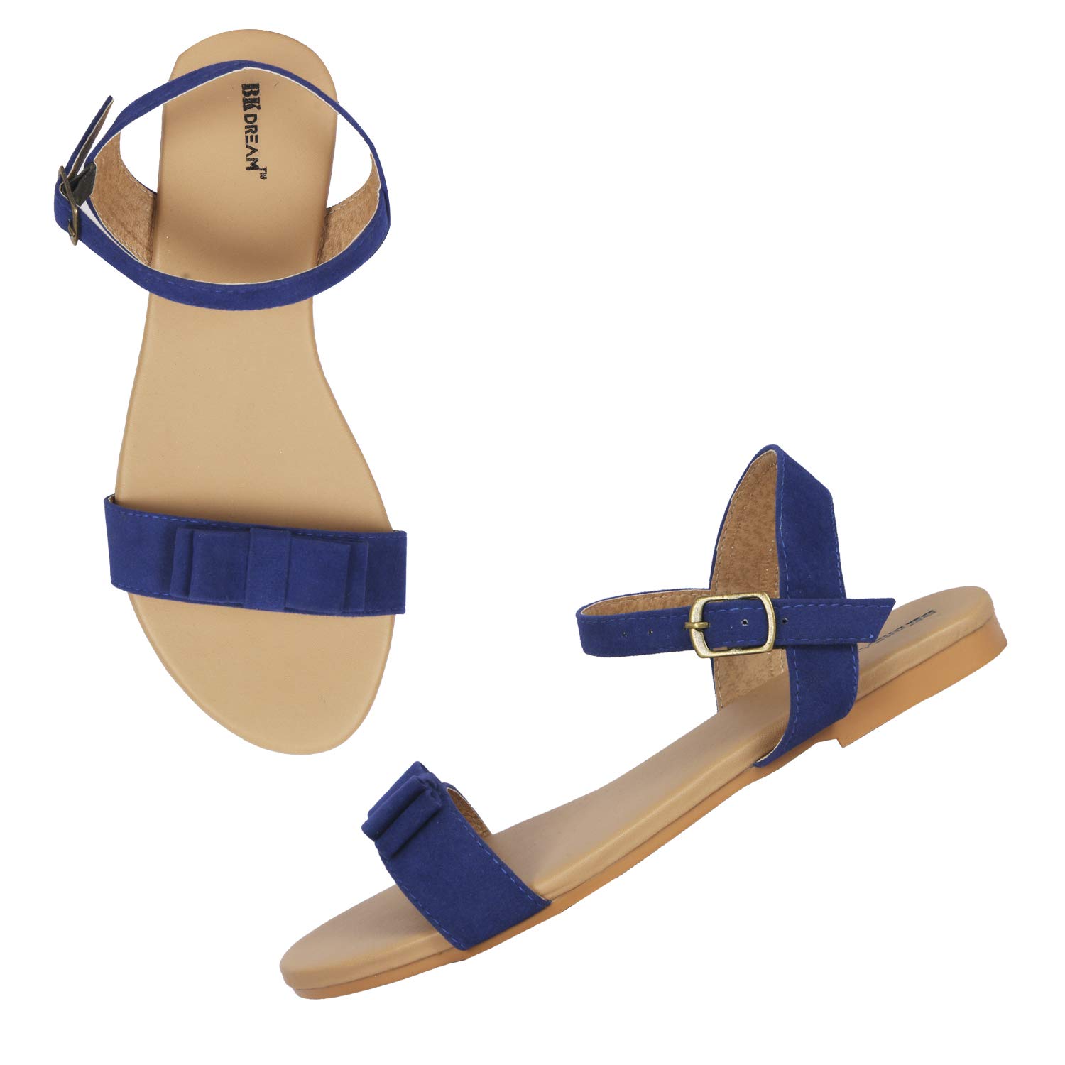 BK DREAM Women Flat Sandals with Ankle Strap (Blue, Numeric_3)