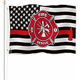 Yekiua Firefighter Flag 3X5 Outdoor Fire Department Thin Red Line American Flag Cross Double Sided Flags All Weather Long Lasting With 2 Brass Grommets