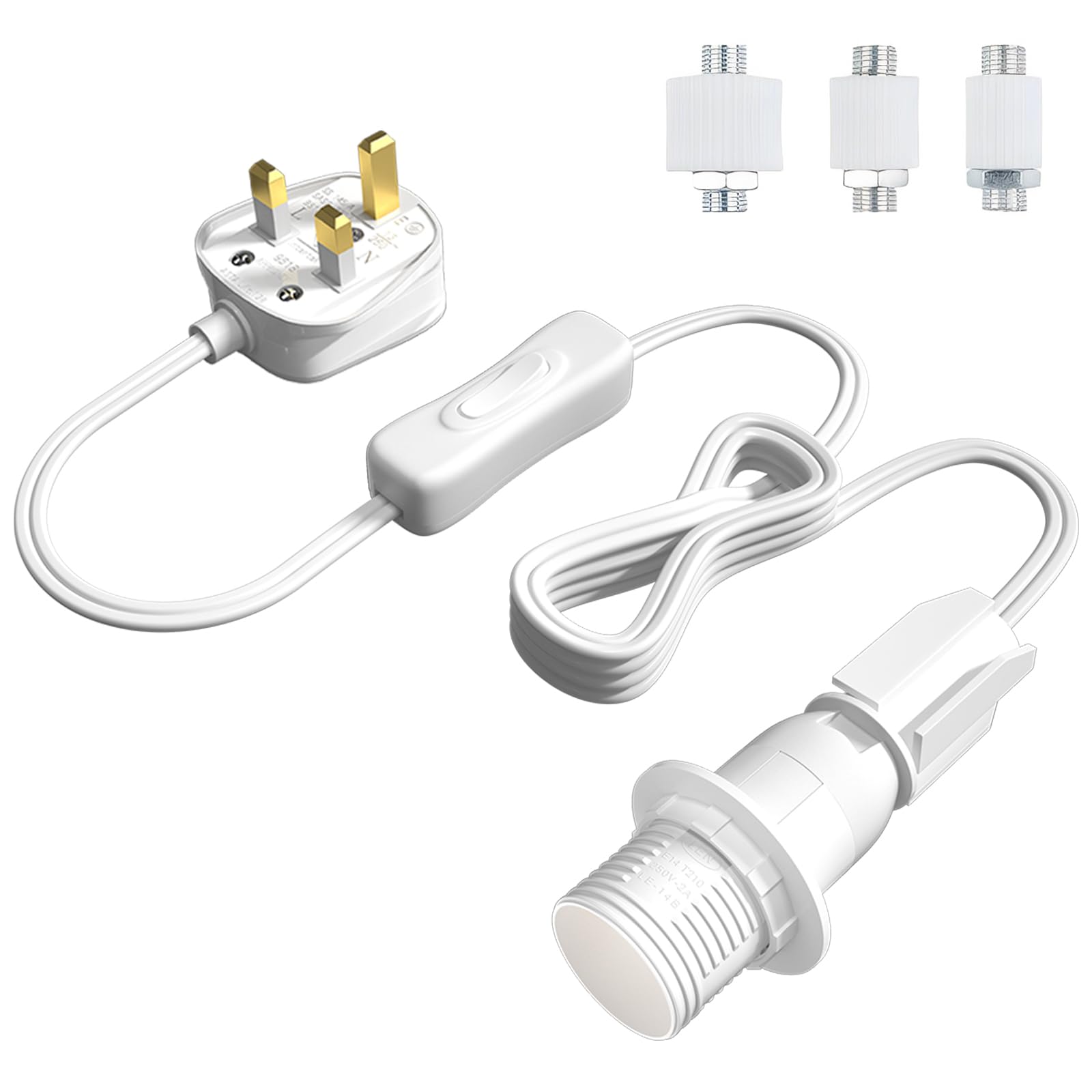 Bonlux Bottle Lamp Kit, Bottle Lamp Adaptor Kit UK 3-pin Plug, E14 Table Lamp Fittings Bulb Holder Kit, Bottle Lamp Conversion Kit, DIY Lamp Making Kit, Bottle Light Fittings For Lamps Electric, White