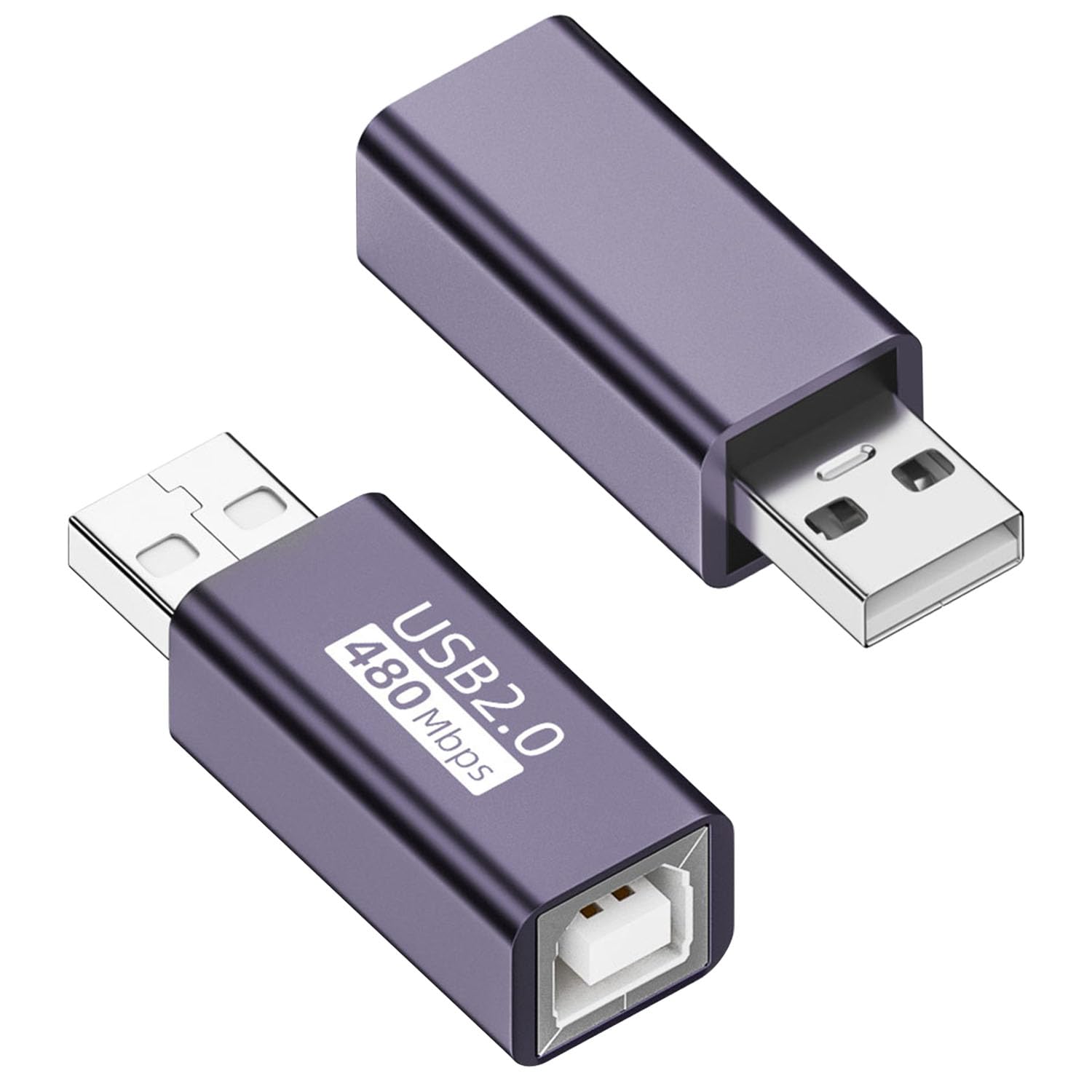 QIANRENON USB2.0 Male to USB B Female Print Adapter USB Plug to MIDI Socket Electronic Instrument Connector Converter 480Mbps 7W Charging, Al case, for Printer Scanner Electronic Piano/Drum, 2Pcs