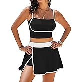 Pink Queen 2026 High Waisted Bikini Set for Women 2 Piece Swimsuits Spaghetti Straps Color Block Swim Skirt Bathing Suits