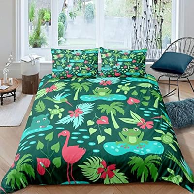 Erosebridal Kids Flamingo Bedding Set King Size for Boys Girls Children Tortoise Sea Turtle Comforter Cover Frog Cute… 61cw%2By09t7L