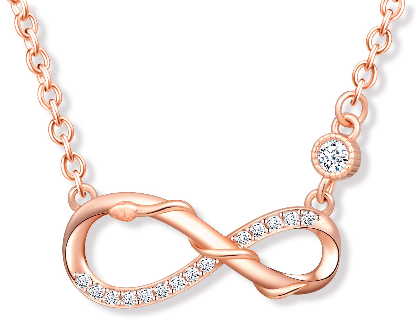 MicLee Women's girl's Necklace pendant, 925 Sterling Silver necklace, Fashion serpent and infinity symbol necklace, Unique animal design pendant, Inlaid zircon, shining pendant, rOse gold