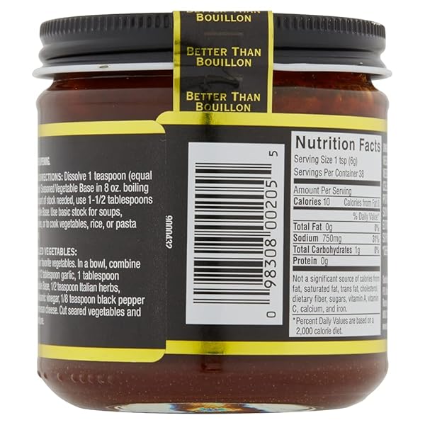 BETTER THAN BOUILLON PREMIUM SEASONED VEGETABLE BASE, BLENDABLE BASE FOR ADDED FLAVOR, 38 SERVINGS PER JAR 8 OUNCE