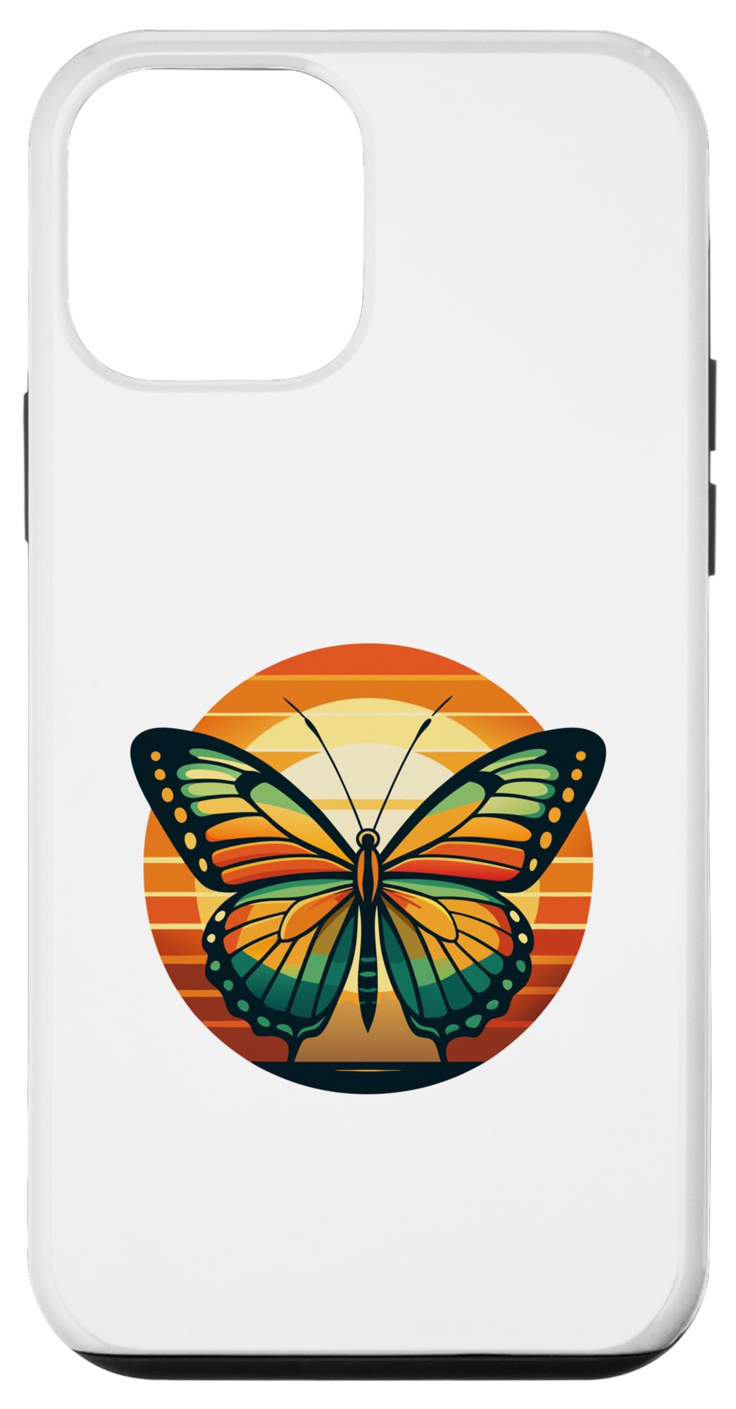iPhone 12 mini Colorful Retro Butterfly Graphic Design Against A Sunset Case