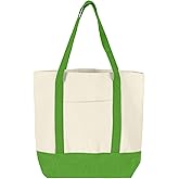 uxcell Canvas Tote Bag, 1Pcs 16" x 14" x 4" Reusable Stylish Tote Bag with An External Pocket - Multipurpose Canvas Shopping Handbags (Green)