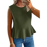 Tankaneo Womens Summer Tank Tops Sleeveless Ribbed Knit Babydoll Peplum Tops Work Business Casual Shirts Blouses