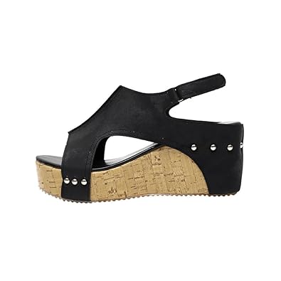 POIUDE Damen Sandalen Räumungsverkauf, Mode Roman Sommer Runde Zehe Breathable Rivet Strand Keil Fischmaul Wedges Schuhe