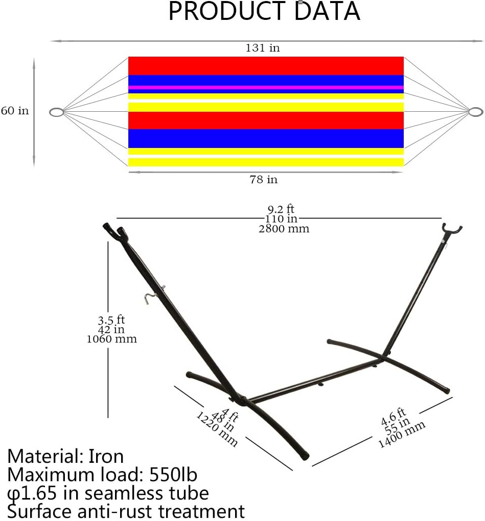Mayhawk Hammock with Stand, 550lb Capacity Double Cotton Hammock and 9ft Heavy Duty Steel Stand Including Portable Carrying Case Easy Set Up (Green) : Garden & Outdoor