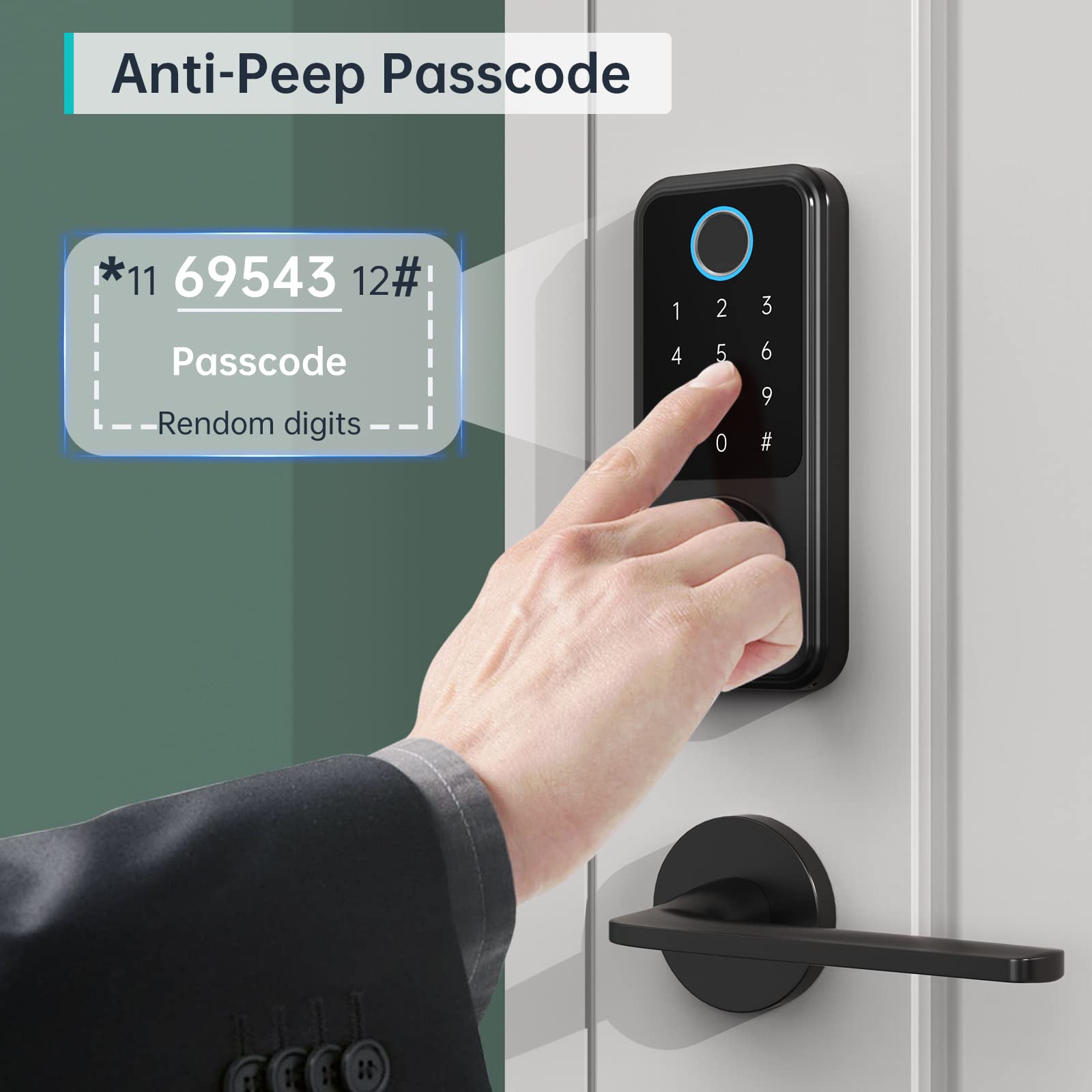 Smart Keyless Entry Door Lock, Hornbil Smart Deadbolt Door Locks for Front Door with Fingerprint Bluetooth Electronic Deadbolt, Biometric Touchscreen Keypad Door Lock, Works with App, Black