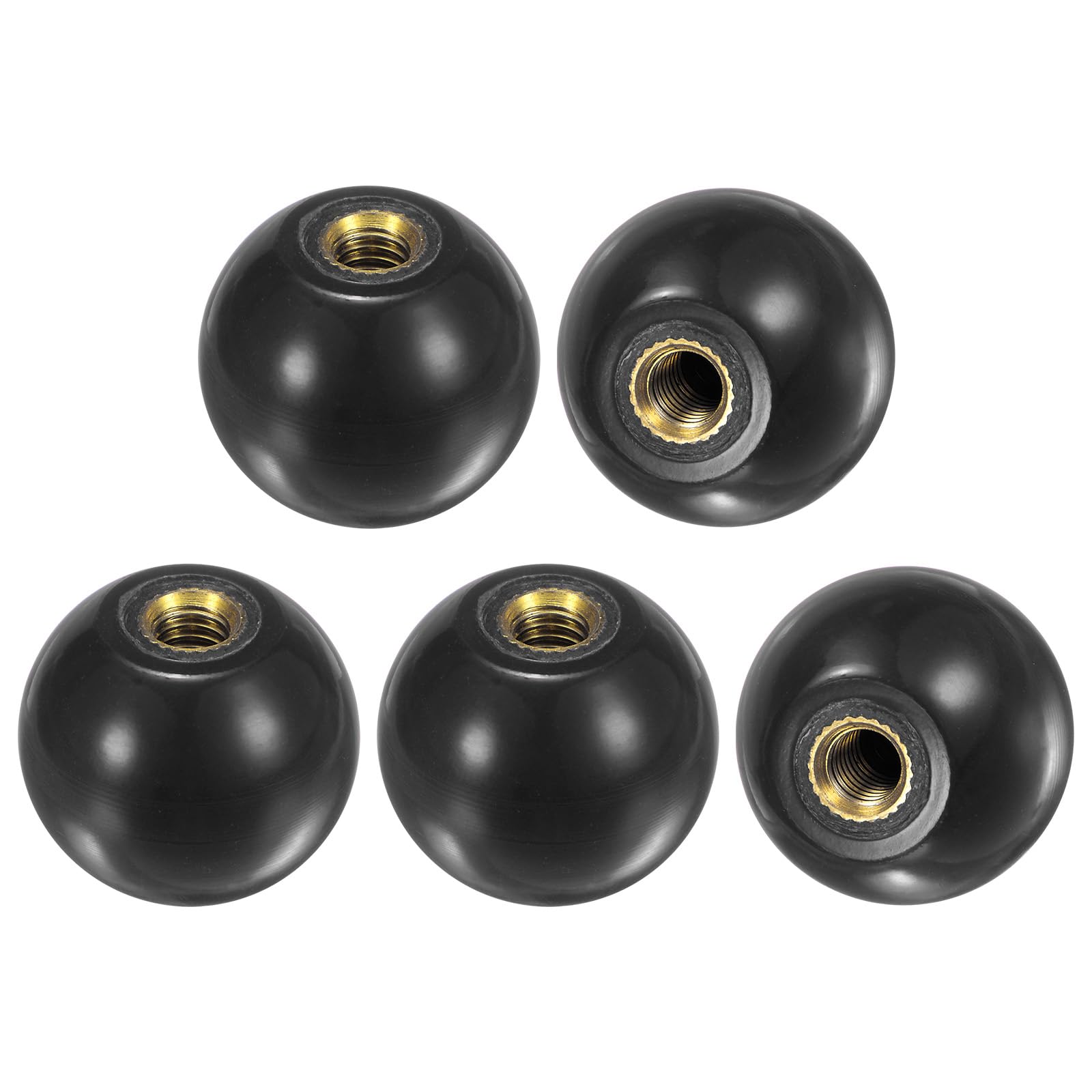 M METERXITY 5-Pack Threaded Ball Knobs, M6 Female Thread 25mm Dia. Thermoset Ball Knob for Lathe/Machine/Lawn Mowers, Round Phenolic Brass Insert Lever Handle [Black]