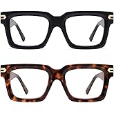 AMOMOMA Trendy Square Reading Glasses for Women,Men Blue Light Blocking Computer Readers Retro Frame AM6177