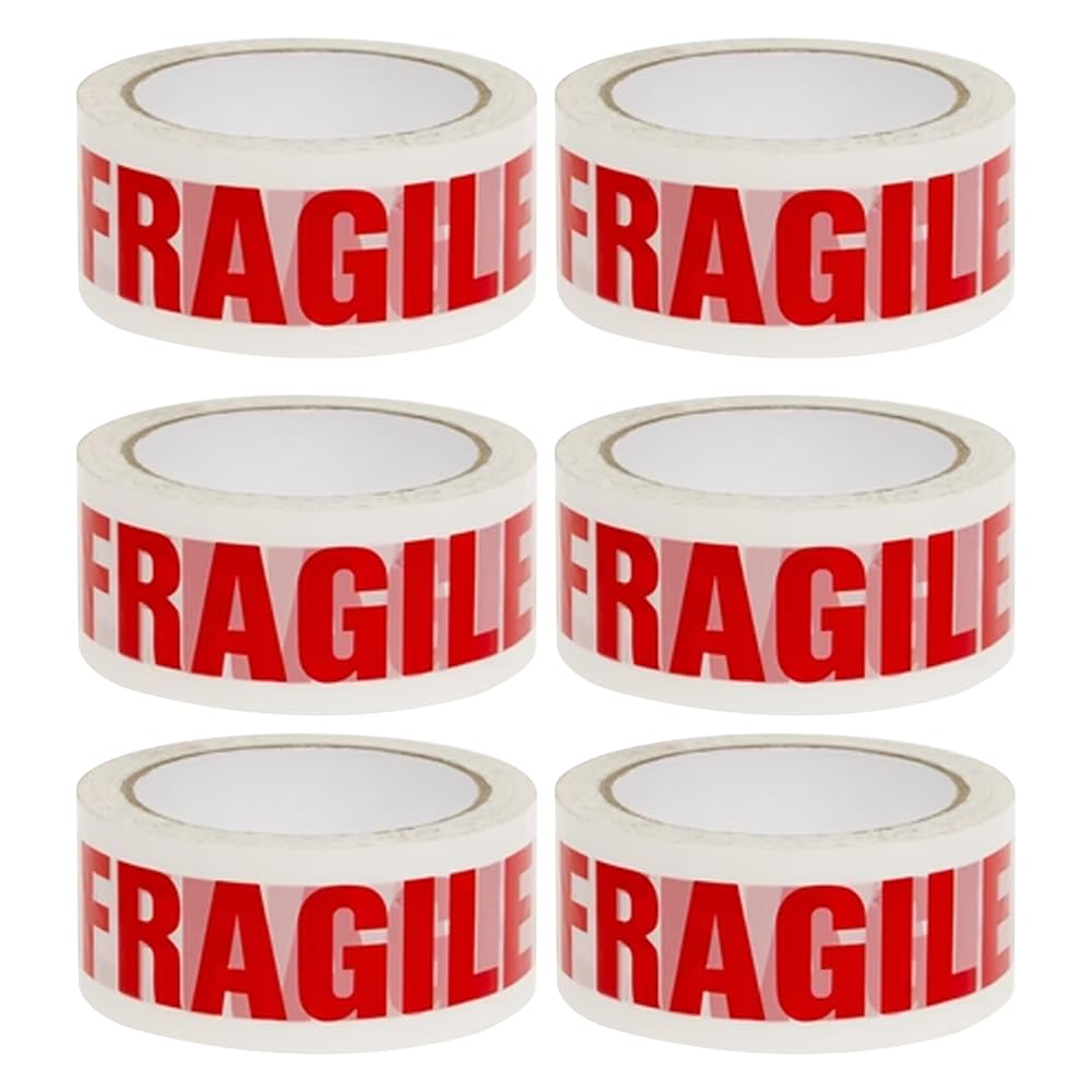 ZOPPER Fragile Packaging Tape 66m x 48mm | 45 Micron Fragile Packing tape Rolls Seal with Transparency and Security, Solution for Moving House, parcels, and shipments- 6Pk