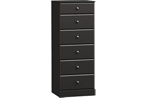 Prepac Astrid Tall Black Dresser for Bedroom: 16.5"D x 19.75"W x 50"H, 6-Drawer Chest for Bedroom by Prepac - Perfect Chest of Drawers for Ample Storage in Narrow Spaces