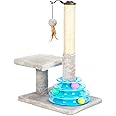 PEEKAB Cat Scratching Post Kitten Sisal Scratcher Tree with Tracks Toy Balls for Indoor Cats and Kittens 25 inches