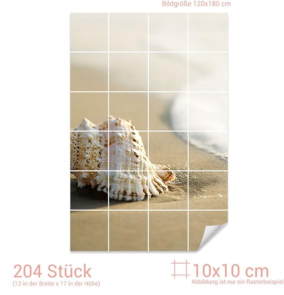 GRAZDesign Fliesenaufkleber Muschel/Strand für Kacheln Bad-Fliesen mit