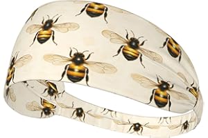 Workout Headbands for Women - Non-Slip Stretchy Sweat Head Bands for Women Hair, Cute Bee A Print Moisture Wicking Sweatband 
