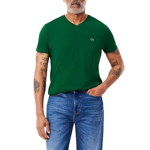 Lacoste Men's Short Sleeve V-Neck Pima Cotton Jersey T-Shirt, Green, X-Small