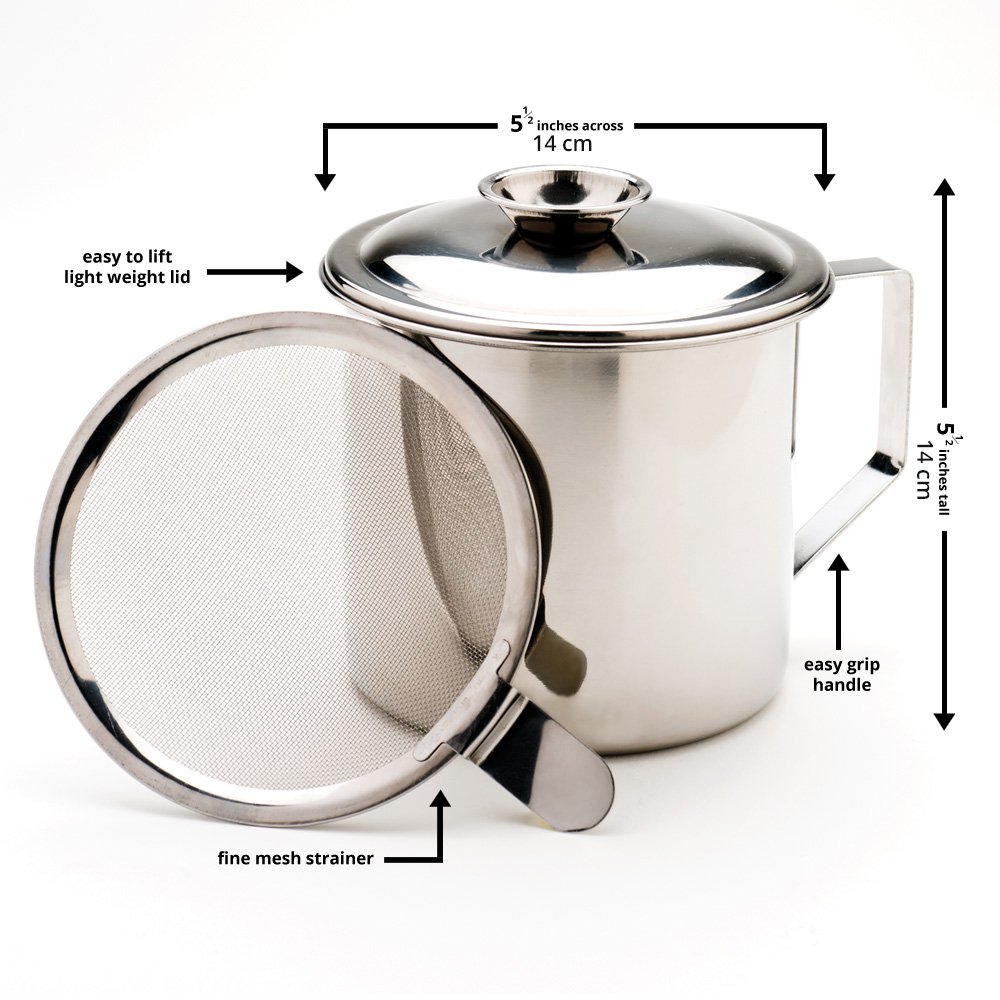 Cooking Oil and Bacon Grease Catcher, Container, and Keeper. Perfect As