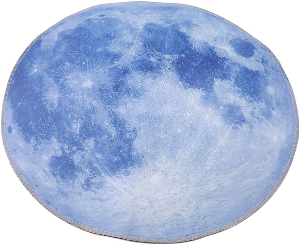 JOOFFF Planet Soft Carpet Fluffy 3D Print Earth Planet Round Carpet Anti-skid Carpet Computer Chair Mats Children's Room Home Decor,Moon