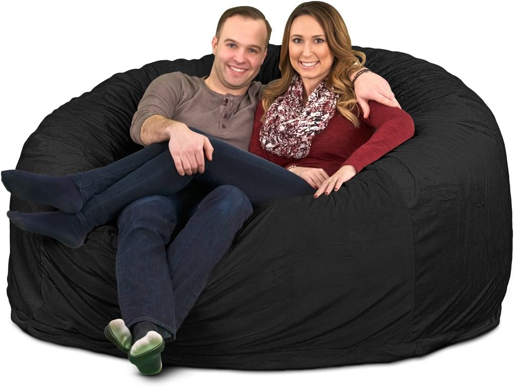 ULTIMATE SACK6000 (6 Ft.) Bean Bag Chair: Giant Foam-Filled Furniture - Machine Washable Covers, Durable Inner Liner, 100% Virgin Foam. Comfy Bean Bag Chair. (Charcoal, Fur)