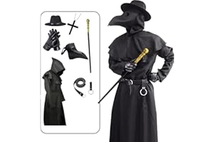 ATTBEA Halloween Costume Compatible for Plague Doctors with Bird Beak Mask, Black Cloak Robe with Hood