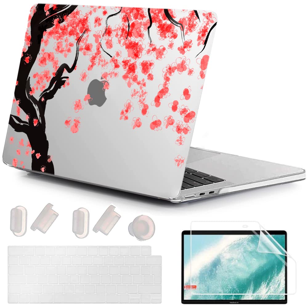 MUSHUI for MacBook Air 13.6 inch Case 2025 2024 2023 2022 M4 M3 M2, Ultra-Thin UV-Printed Hard Shell Cover for MacBook Air 13.6" A3240 A3113 A2681, Keyboard Cover & Screen Protector, Cherry Blossom