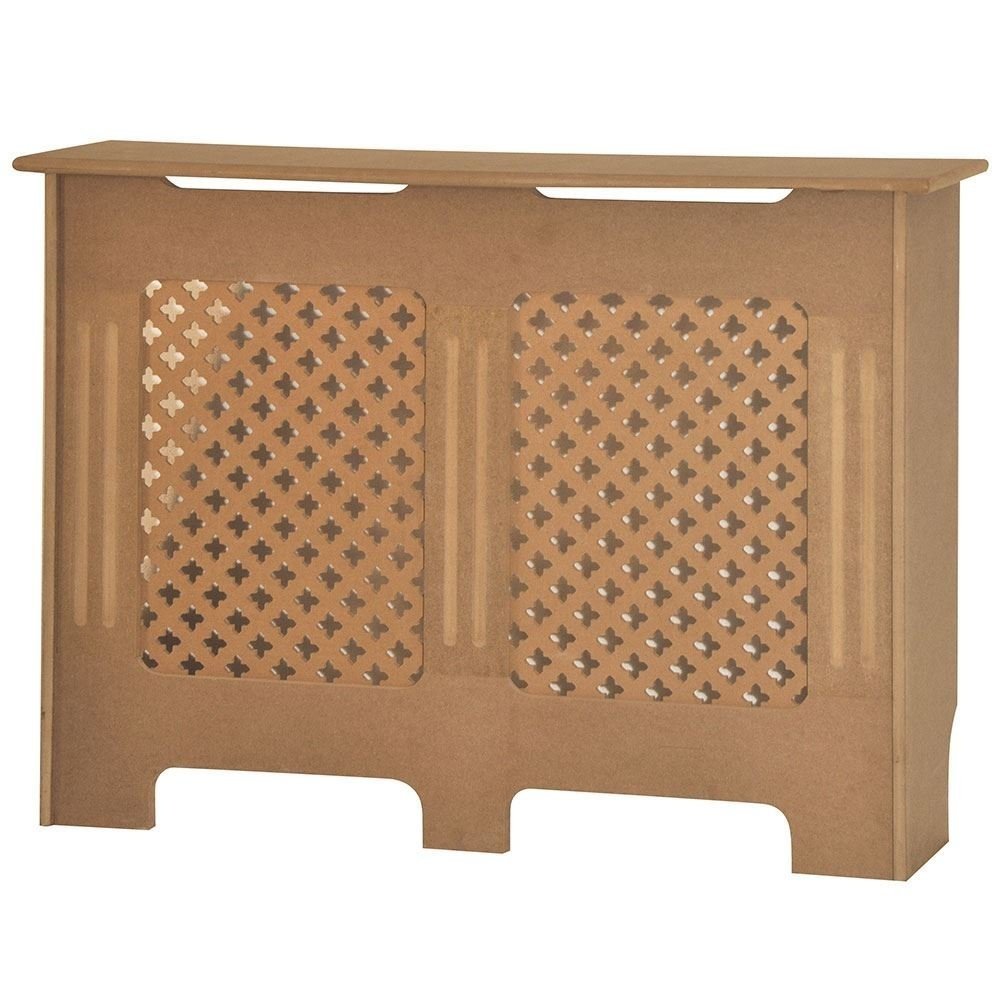 Vida Designs Oxford Radiator Cover Unfinished - Medium - Traditional Cross Pattern Design For Optimal Heat Circulation - H81.7xW112xD19cm - Unpainted MDF Cabinet Ideal For Living Room & Hallway