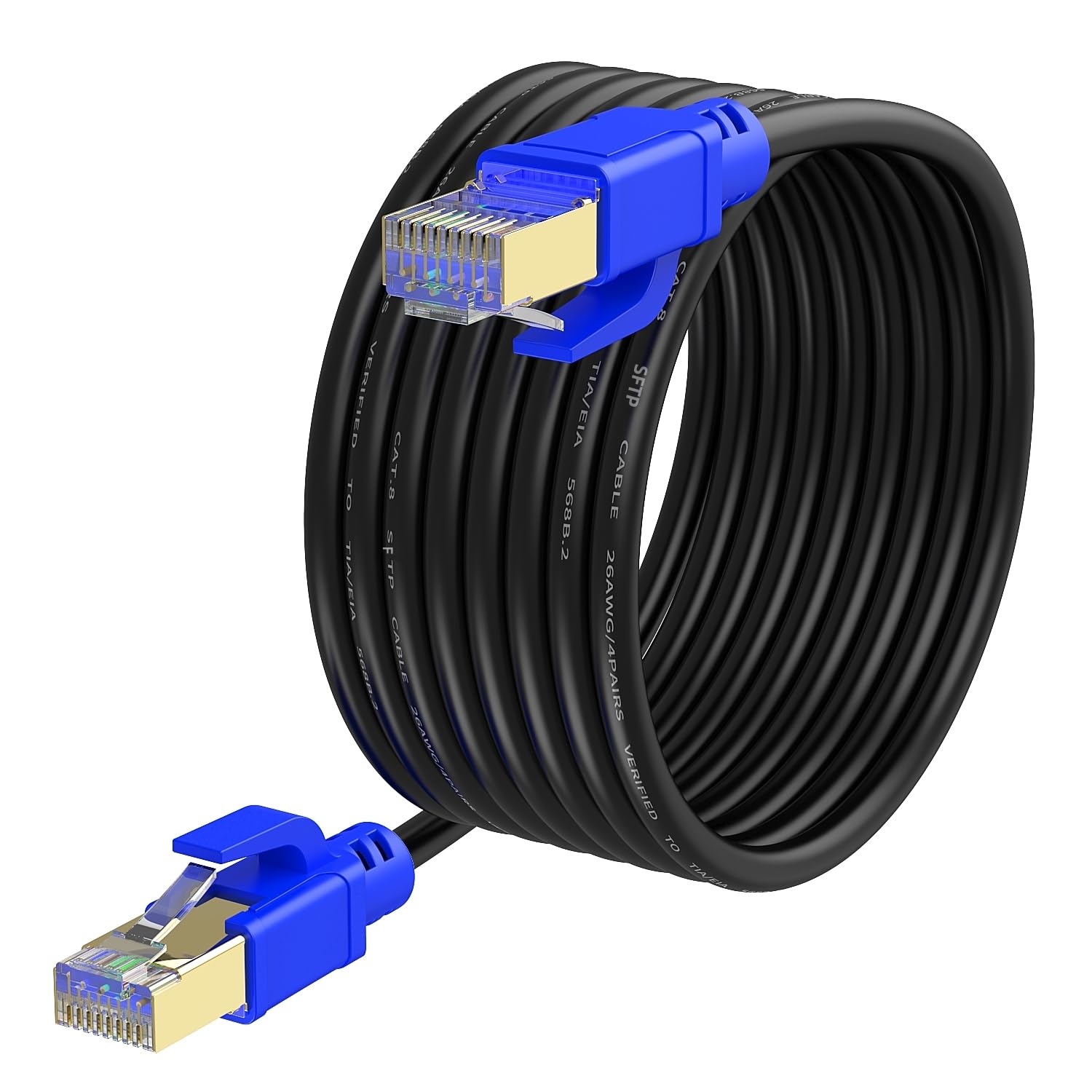 VOSGA Cat8 Ethernet Cable 20M,High Speed Network 26AWG Pure Copper S/FTP Shielded 40Gbps 2000MHz Heavy Duty Patch Cable,RJ45 Gold Plated Connectors, Indoor Outdoor Cat 8 Lan Internet Cord,20M