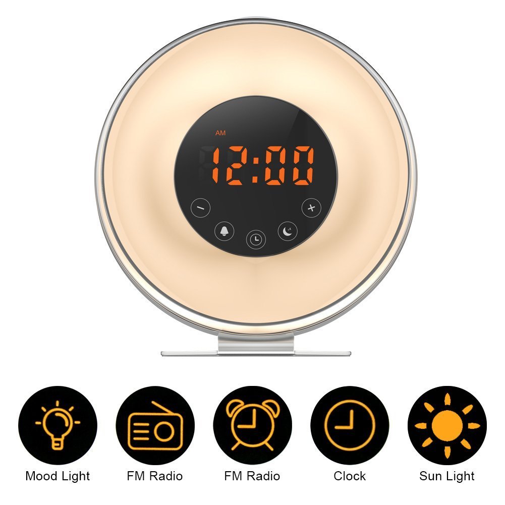 MARVUE Wake Up Light Sunrise Alarm Clock with 7 Colors Led Lights, 6 Alarm Sounds