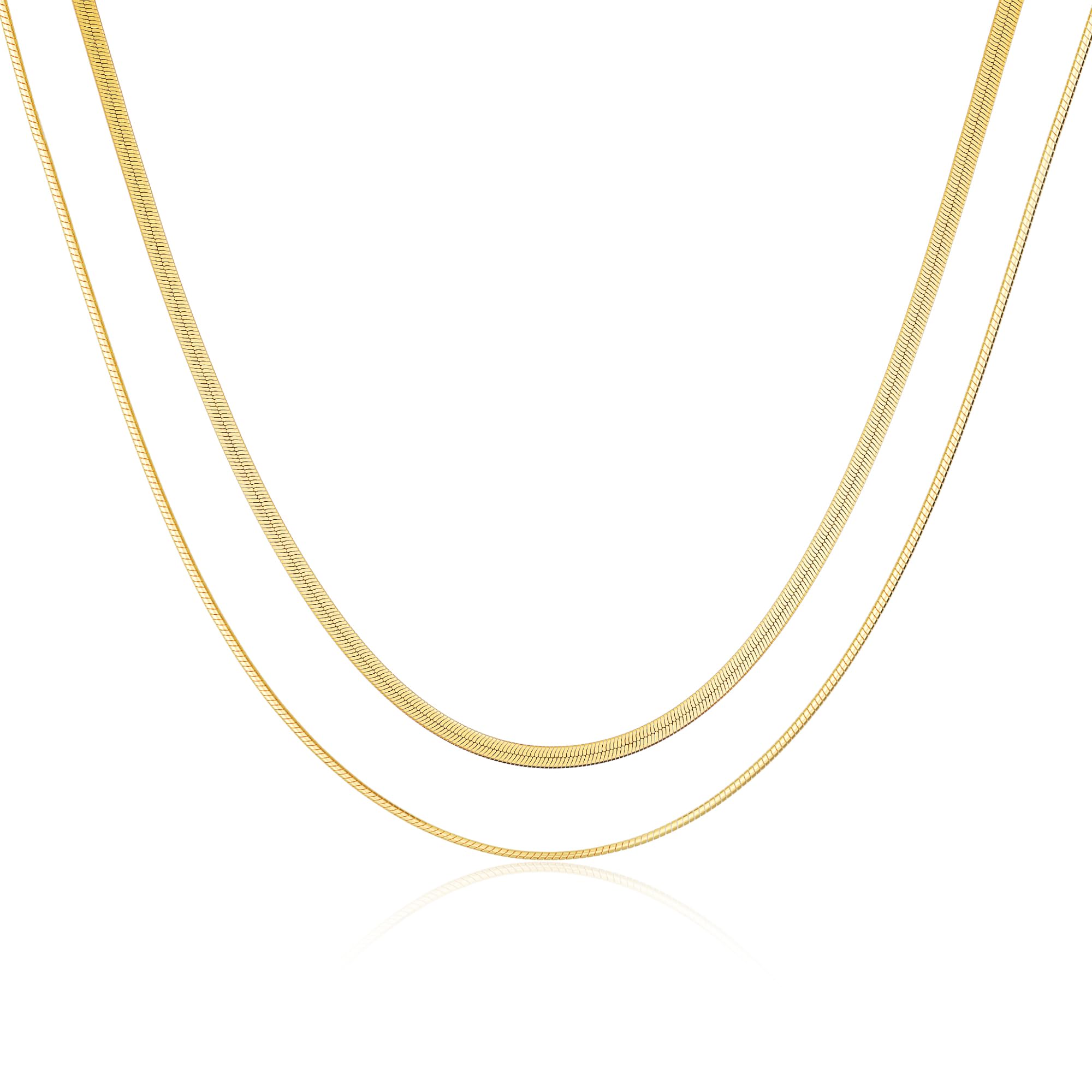 Tewiky Layered Necklaces for Women Non Tarnish- Chunky 14k Gold Plated Herringbone/Snake/Rope/Box/Cuban Link Chain for Women Waterproof Layering Stack Choker Necklace Trendy Dainty Tarnish Free Jewelry Set