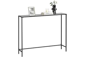 VASAGLE Entryway Table, Console Table, Tempered Glass Tabletop, Modern Sofa Table, Easy Assembly, with Adjustable Feet, for Living Room, Entryway, Ink Black and Slate Gray ULGT132B01