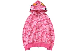 EUDOLAH Camo Hoodie Shark Print Trendy Cotton Casual Loose Zip Up Hoodie Mens Long Sleeve Jacket